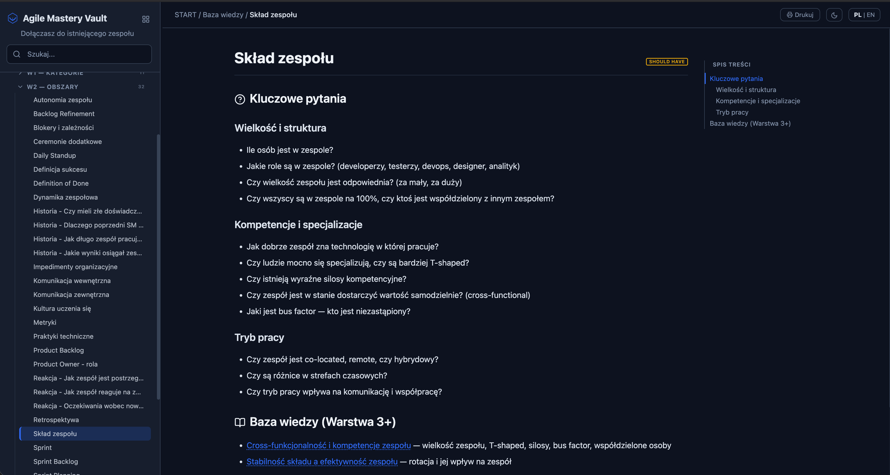 Widok dokumentu z pytaniami diagnostycznymi